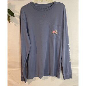 Vineyard Vines Happy Thanksgiving Long Sleeve Shirt  Size S 100% Cotton Blue